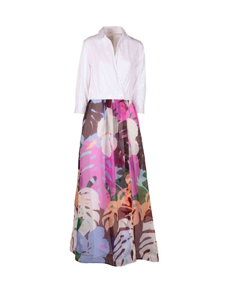 Shop SARA ROKA  Dress: Sara Roka dress with wrap skirt with multi-color print.
She shirt with long sleeves in muslin cotton, oversized with dropped shoulders.
Silk wrap skirt.
Composition: 100% Silk.
Made in Italy. JINNY LONG S1Q7112 CC35-B